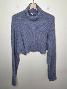 Mimosa Gray Ribbed Knit Cropped Turtleneck Sweater Size Large Cozy